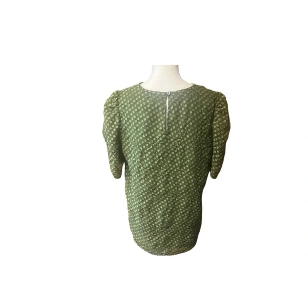 Loft Swiss Dot Floral Embroidered Puff Sleeve Blouse‎